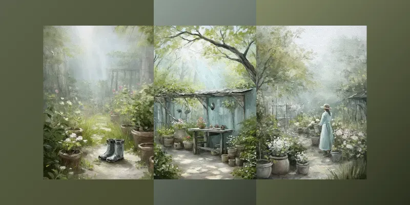 Busy Spring Garden Watercolor Art generated by undefined