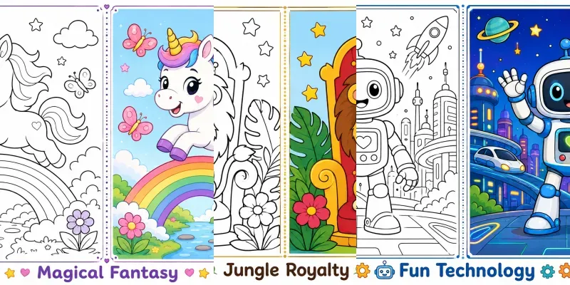 Split Coloring Book Pages 4K generated by undefined