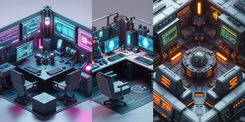 3D Isometric Cyberpunk Game Asset Rooms generated by undefined