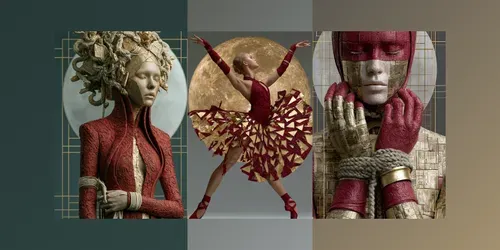 Crimson Rope Gold Collage Art generated by midjourney