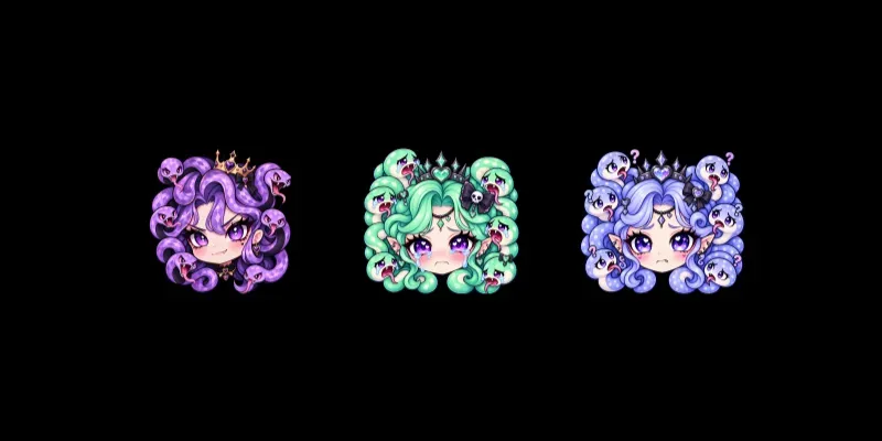 Kawaii Medusa Snake Hair Emotes generated by undefined