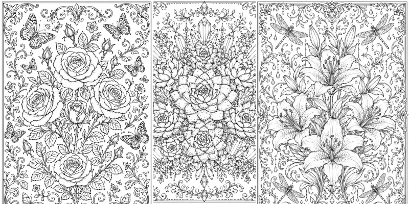 Adult Coloring Books Botanical Floral Art generated by undefined