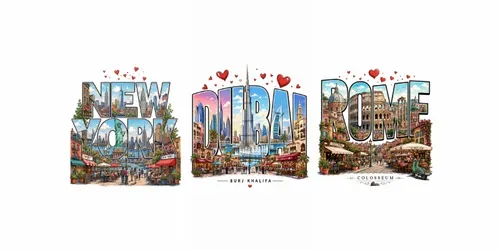 Dreamy City Typography Travel Posters generated by chatgpt-image