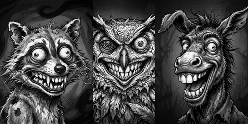 Twisted Cartoon Nightmare Animal Portraits generated by gemini-image