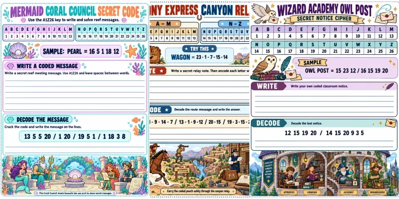 Secret Code Adventure Worksheets