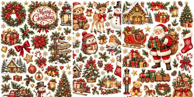 Vintage Christmas Watercolor Stickers
