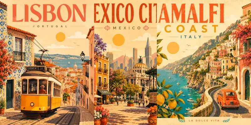 Vibrant Travel Poster Prints generated by undefined