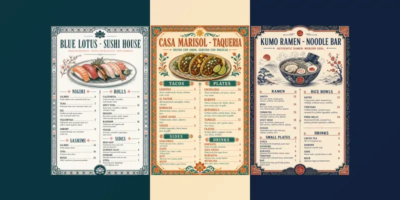 Boutique Restaurant Menu Studios generated by undefined