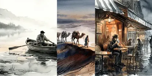 Cinematic Watercolor Ink Scenes generated by gemini-image