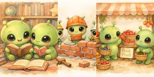 Cute Alien Daily Life Watercolors generated by chatgpt-image