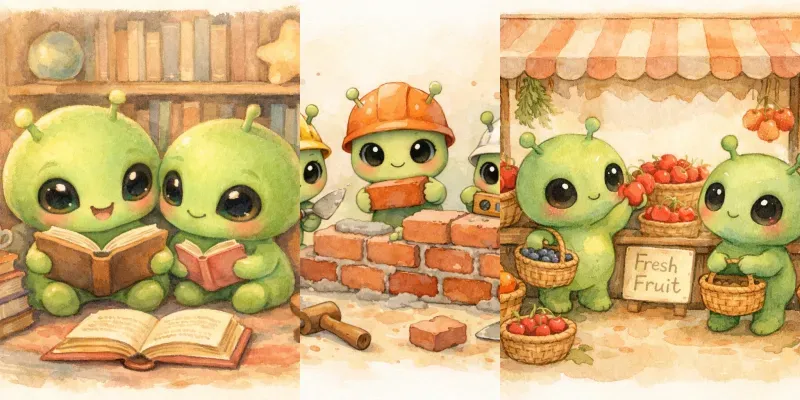 Cute Alien Daily Life Watercolors generated by undefined