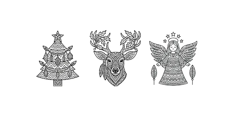 Tribal Style Christmas Coloring Book Art generated by undefined