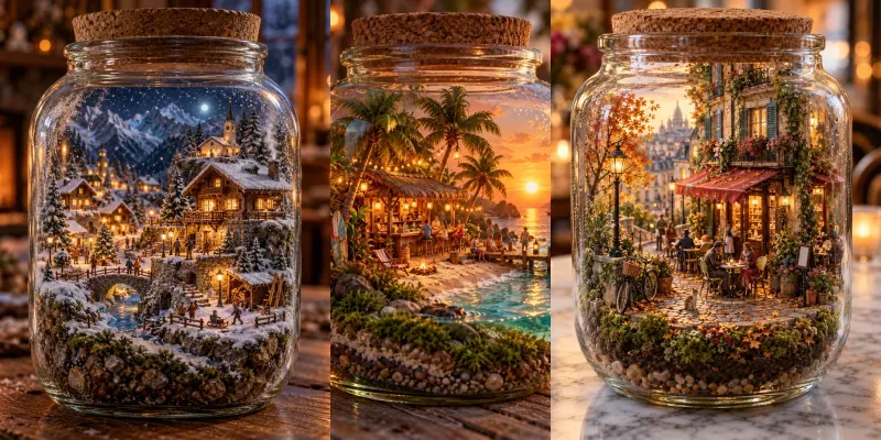 Miniature Worlds In Glass Jars