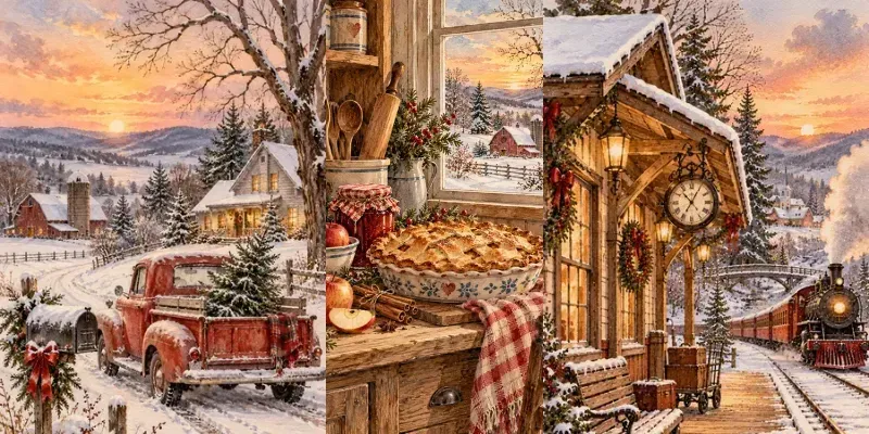 Winter American Nostalgic Illustrations