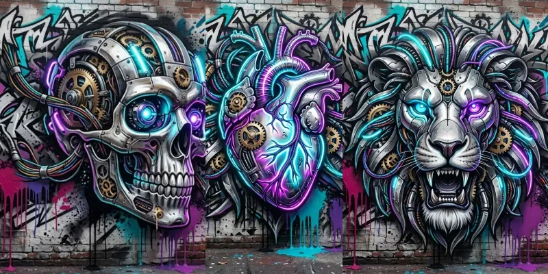 Biomechanical Neon Graffiti Poster Art generated by undefined