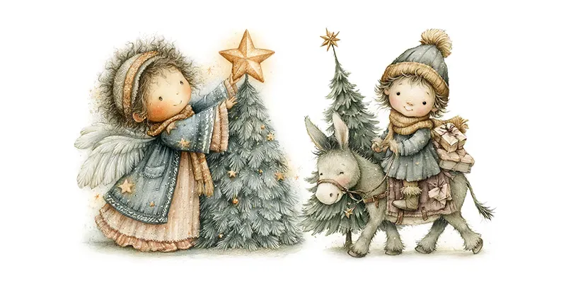 Cute Christmas Nativity Art Illustrations