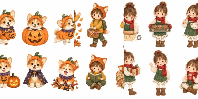 Same Character Six Pose Clipart Sheets generated by undefined