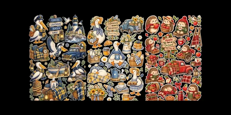 Cozy Whimsical Rustic Sticker Set Cliparts