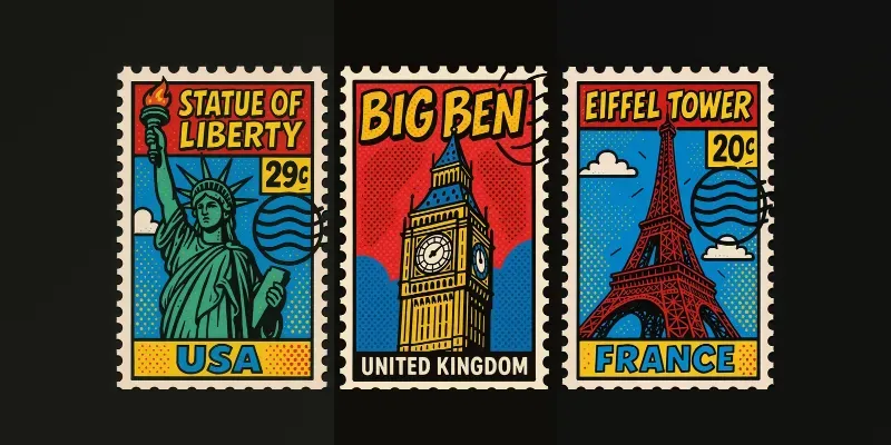 Fun Pop Art Postage Stamps generated by undefined