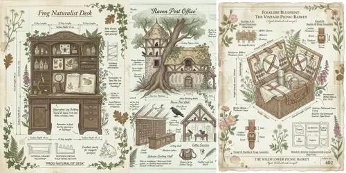 Cottagecore Folk Art Journal Kit Pages generated by gemini-image