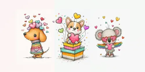 Colorful Valentine Animal Clipart generated by midjourney