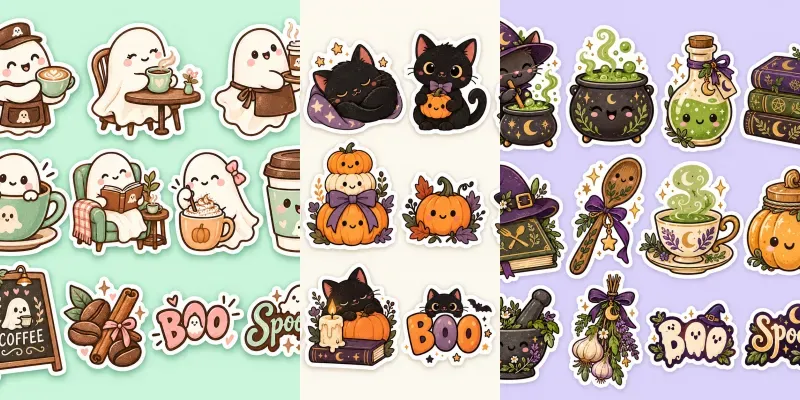 Cozy Halloween Sticker Sheets Any Themes