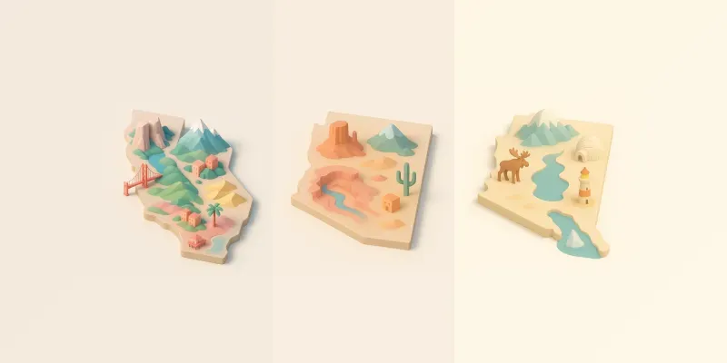 Pastel 3D Map Packs Iconic Us States generated by undefined