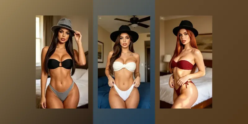 Fedora Bikini Bedroom Girls Portraits