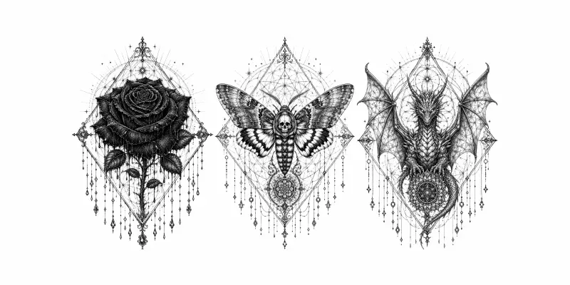 Fine Line Blackwork Tattoo Stencil Art generated by undefined