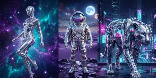 Reflected Metallic Silver Characters generated by gemini-image