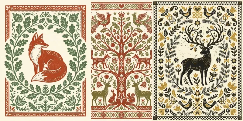 Folk Art Linocut Illustrations generated by undefined