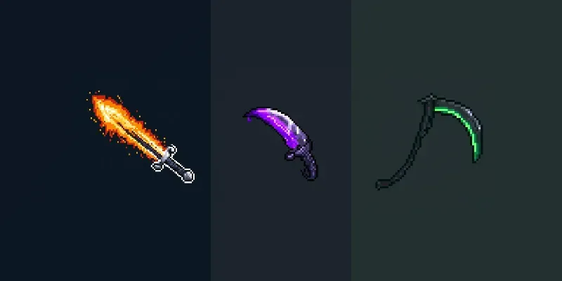 16bit Retro RPG Weapons Blade Icons