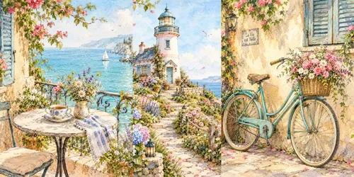 Watercolor Coastal Garden Scenes generated by chatgpt-image