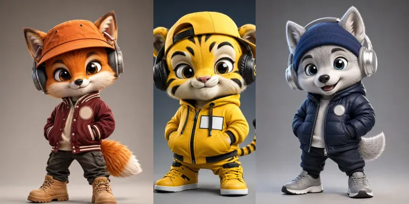 3D Chibi Animal Streetwear Mascots generated by undefined