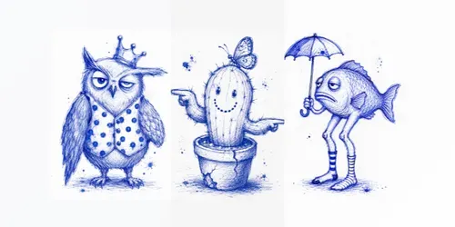 Handdrawn Wobbly Blue Ink Folk Art generated by chatgpt-image