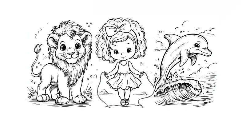 Cute Kids Coloring Book Characters generated by undefined