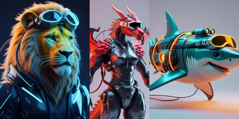 Vibrant 3D Vector Cyberpunk Animals generated by undefined