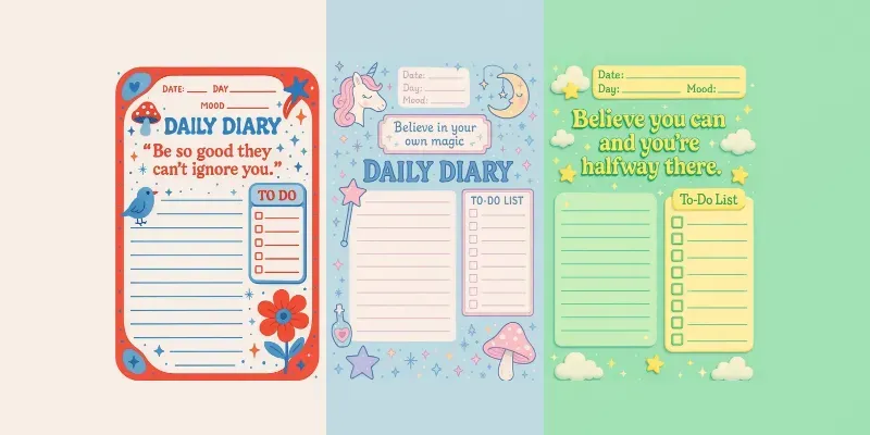 Super Cute Kawaii Daily Diary Pages generated by undefined