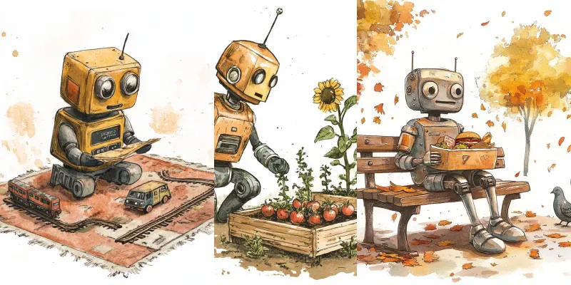 Classic Tin Robot Everyday Life Scenes generated by undefined