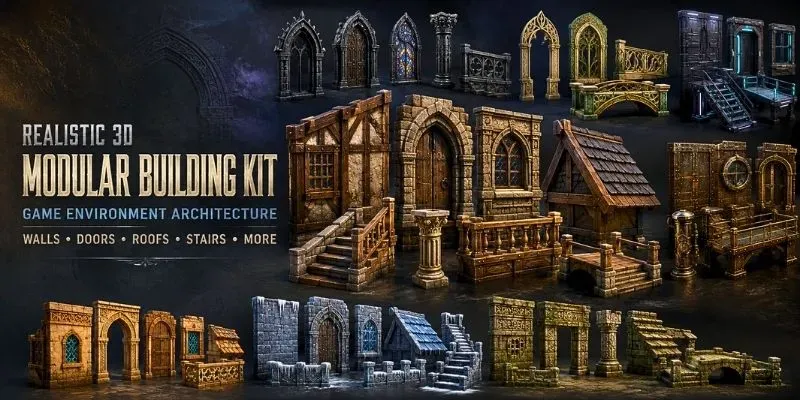 Realistic 3D Game Modular Building Kits generated by undefined