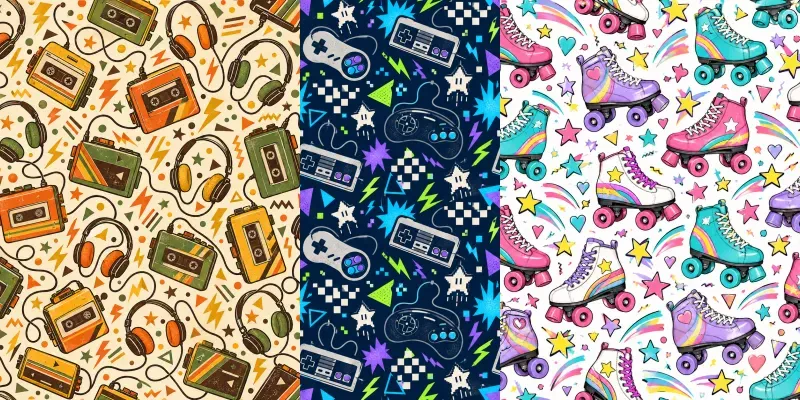 Gen X Nostalgia Seamless Patterns