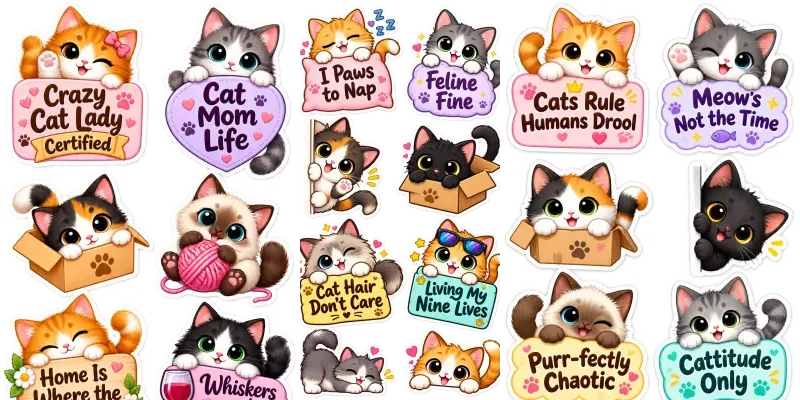 National Cat Day Peekaboo Stickers Pngs generated by undefined