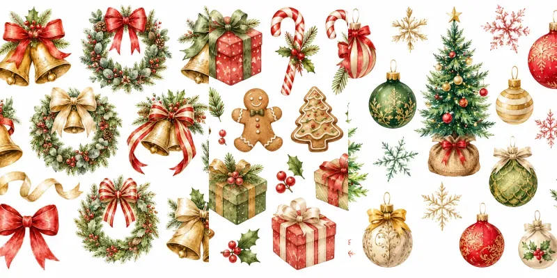 Whimsical Christmas Watercolor Cliparts generated by undefined
