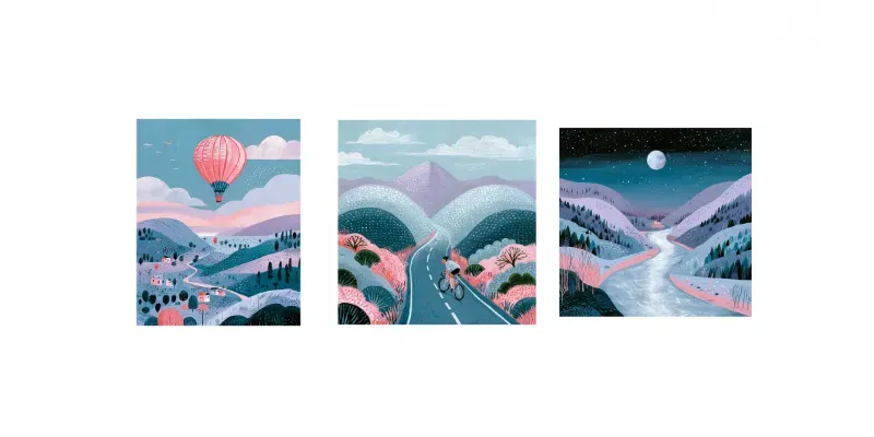 Pastel Folk Landscape Illustrations generated by undefined