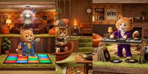 70s Retro Cat House 3D Dioramas generated by gemini-image