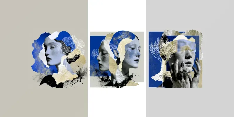 Cobalt Floral Photomontages generated by undefined