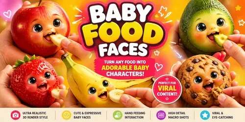 Baby Food Faces Cute Macro Portraits generated by veo