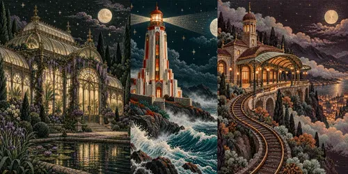 Midnight Embroidered Architecture Posters generated by chatgpt-image