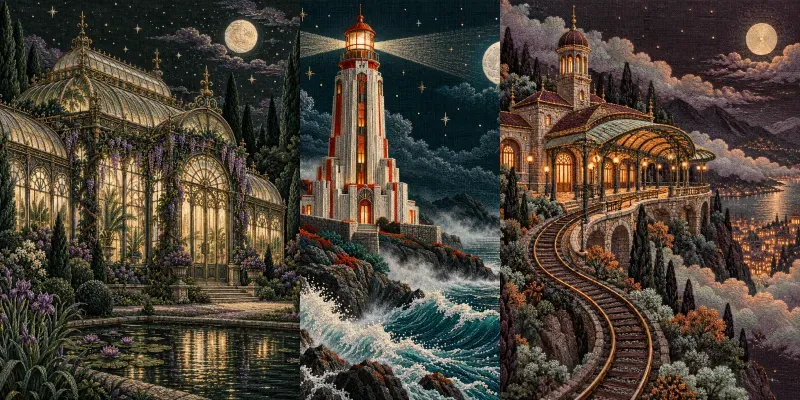 Midnight Embroidered Architecture Posters