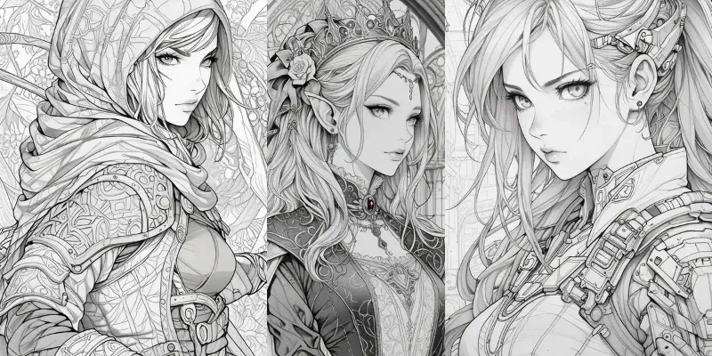 Elegant Anime Line Art Coloring Pages generated by undefined